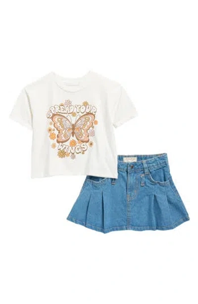 Jessica Simpson Kids' Spread Your Wings Butterfly Graphic T-shirt & Denim Skirt Set In Multi