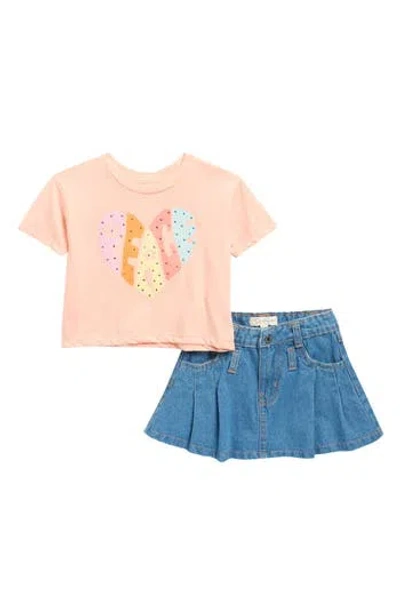 Jessica Simpson Kids' Spread Your Wings Butterfly Graphic T-shirt & Denim Skirt Set In Orange