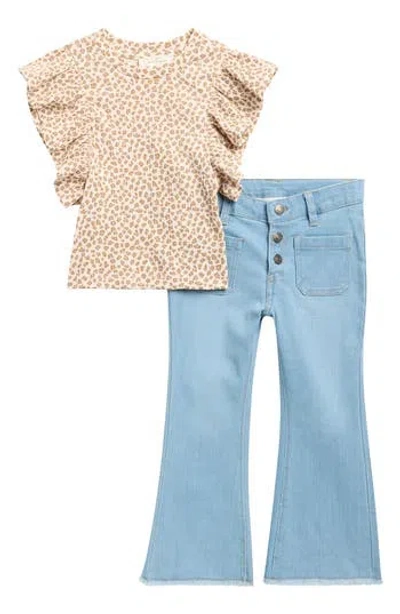 Jessica Simpson Kids' Stretch Rib T-shirt & Flare Leg Jeans Set In Blue
