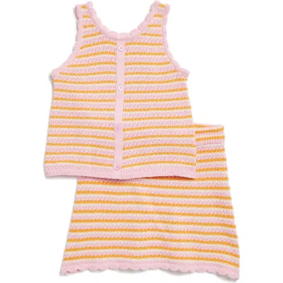 Jessica Simpson Kids' Stripe Sweater Tank & Skirt Set In Pink Stripe