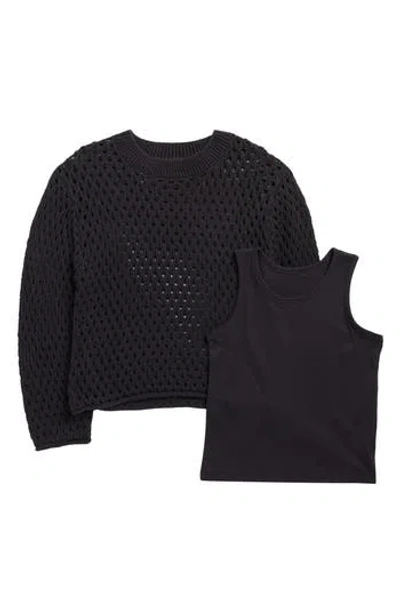 Jessica Simpson Kids' Tank & Open Stitch Sweater Set In Black