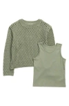 Jessica Simpson Kids' Tank & Open Stitch Sweater Set In Green