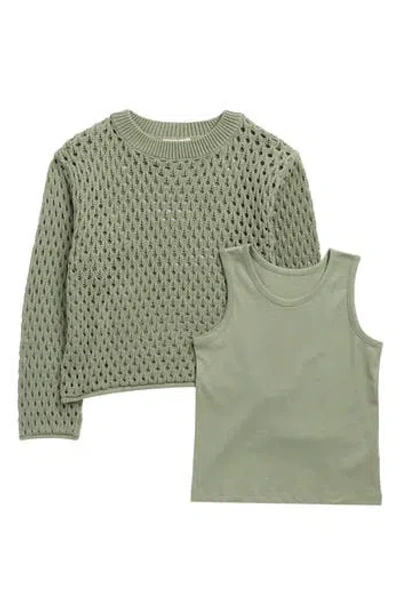 Jessica Simpson Kids' Tank & Open Stitch Sweater Set In Green