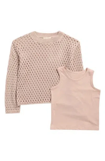 Jessica Simpson Kids' Tank & Open Stitch Sweater Set In Pink