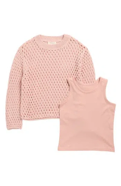 Jessica Simpson Kids' Tank & Open Stitch Sweater Set In Pink