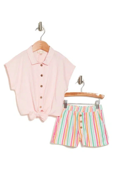 Jessica Simpson Kids' Tie Front Top & Stripe Shorts Set In Light Pink