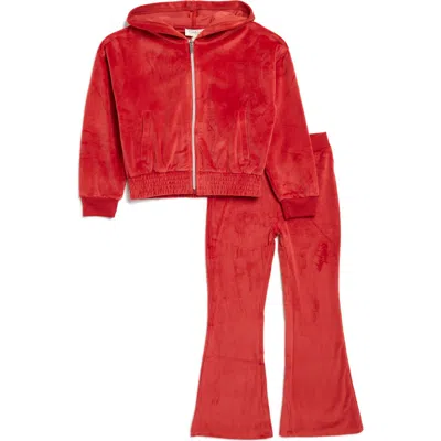 Jessica Simpson Kids' Velour Zip Hoodie & Flare Leggings Set In Red