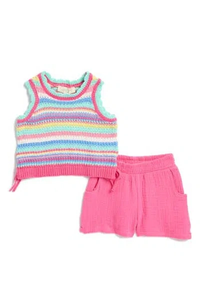 Jessica Simpson Babies'  Knit Tank & Gauze Shorts Set In Pink