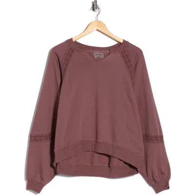 Jessica Simpson Lace Fleece Split Crewneck Sweatshirt In Brown
