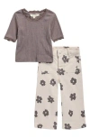 Jessica Simpson Lace Trim Top & Wide Leg Pants In Brown