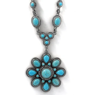 Jessica Simpson Large Turquoise Stone Flower Necklace
