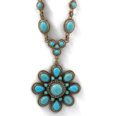 Jessica Simpson Large Turquoise Stone Flower Necklace