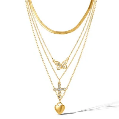 Jessica Simpson Layered Butterfly, Cross & Heart Pendant Necklace Set In Gold