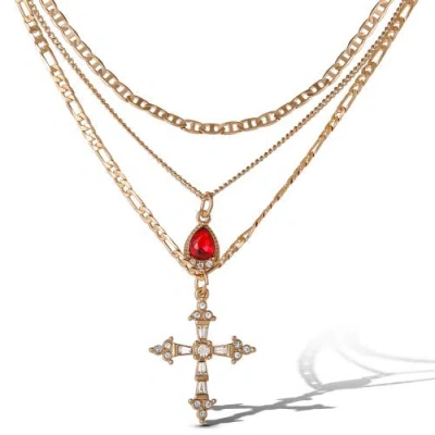 Jessica Simpson Layered Cross & Gem Necklace In Gold