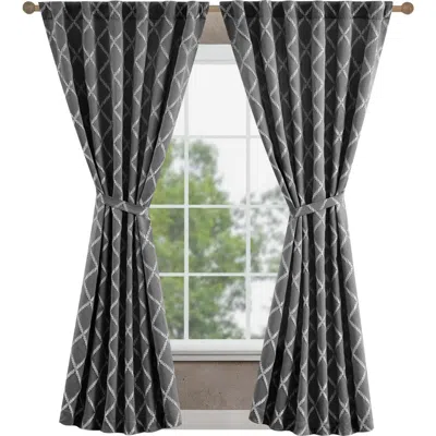 Jessica Simpson Lynee Geometric Satin Jacquard Blackout Curtains In Grey