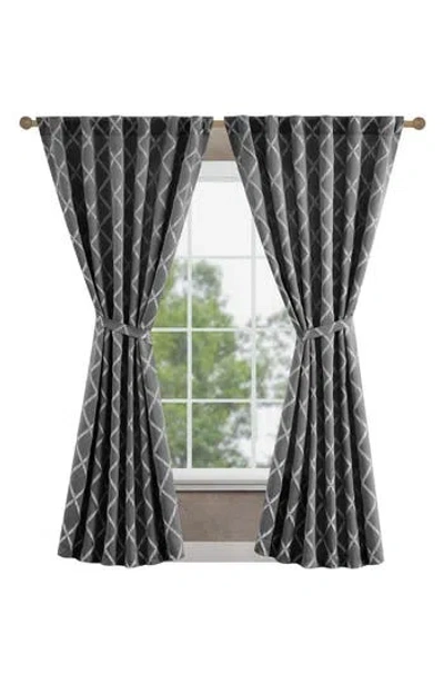 Jessica Simpson Lynee Geometric Satin Jacquard Blackout Curtains In Grey