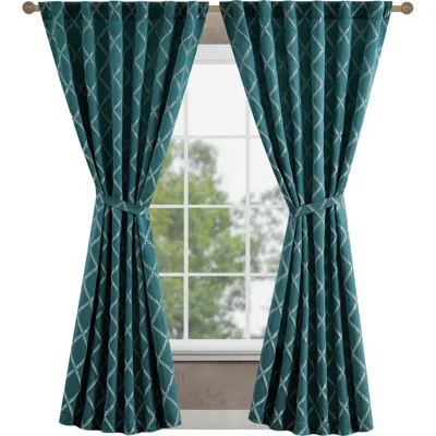 Jessica Simpson Lynee Geometric Satin Jacquard Blackout Curtains In Green