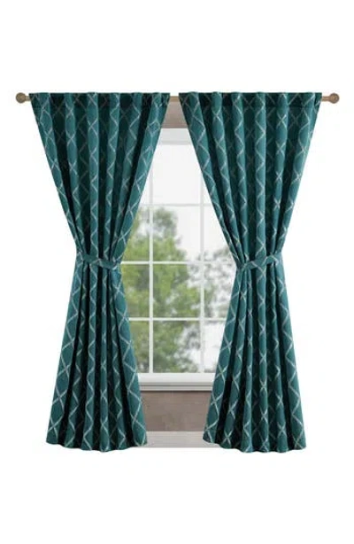 Jessica Simpson Lynee Textured Diamond Patterned Blackout Back-tab Window Curtain Panel Pair With Tiebacks, 52" X 96 In Teal