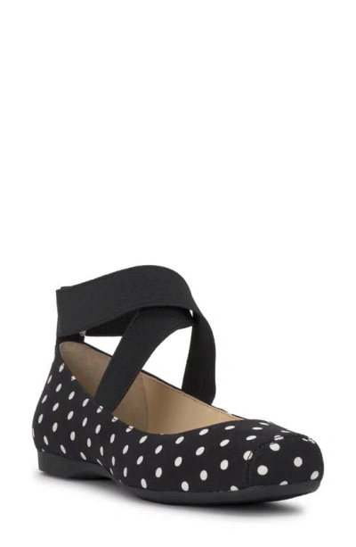 Jessica Simpson Women's Mandalaye Elastic Criss-cross Ankle Strap Ballet Flats In Black/ White
