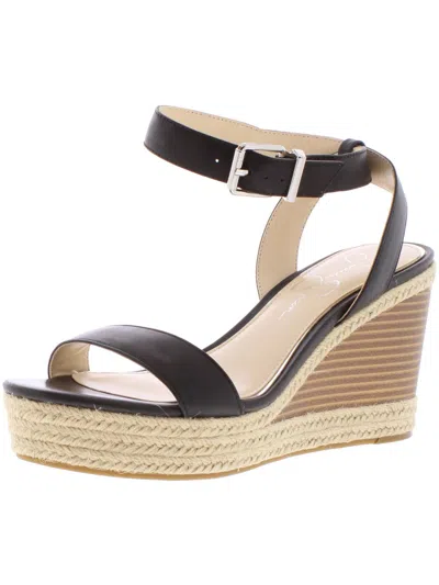 Jessica Simpson Maylra Womens Leather Ankle Trap Wedge Sandals In Black