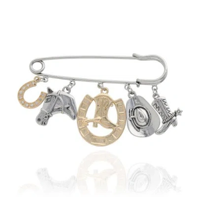 Jessica Simpson Mixed Metal Rodeo Charm Safety Pin Brooch In Multi