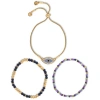 Jessica Simpson Multi-color Beaded Bracelet Set With Evil Eye Charm, Boho Chic Stackable Bracelets In Gold