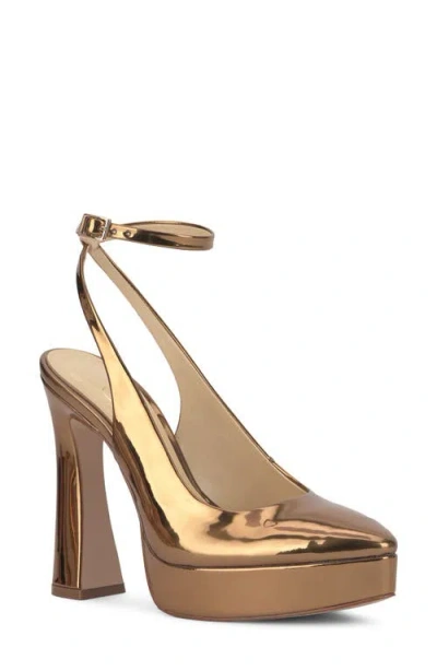 Jessica Simpson Nelica Ankle Strap Platform Pointed Toe Pump In Gold