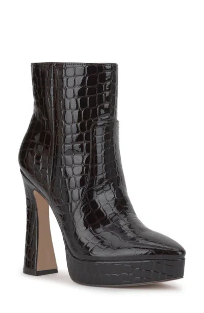 Jessica Simpson Nerix Croc Embossed Platform Bootie In Dark Brown
