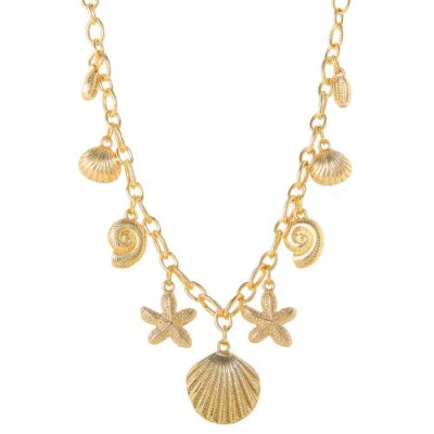 Jessica Simpson Ocean Charms Necklace For Women, 16"+3" Gold-tone Chunky Necklace With 9 Charms In Yellow