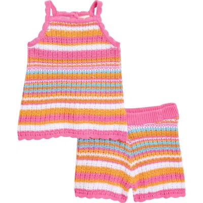 Jessica Simpson Babies'  Open Stitch Tank & Shorts Set In Pink