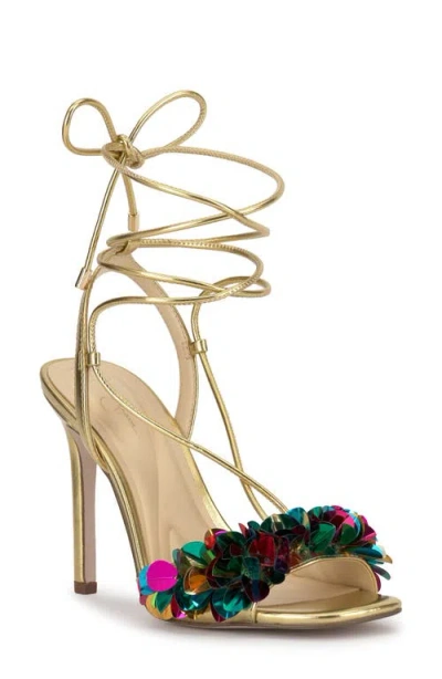 Jessica Simpson Women's Oveny Sequin Ankle Wrap Dress Sandals In Gold