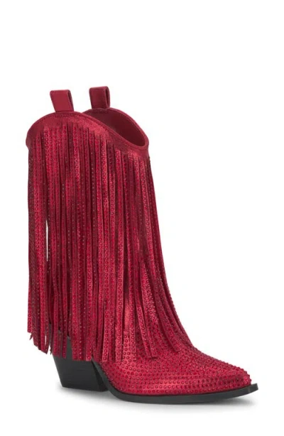 Jessica Simpson Paredisa Rhinestone Fringe Cowboy Booties In Red