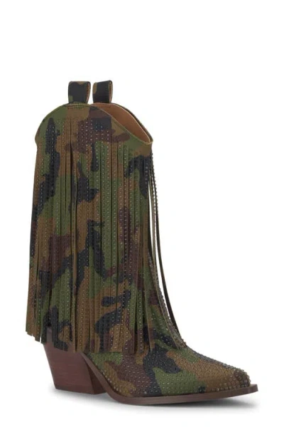 Jessica Simpson Paredisa Rhinestone Fringe Cowboy Booties In Green