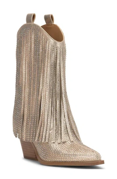 Jessica Simpson Paredisa Rhinestone Fringe Cowboy Booties In Neutral