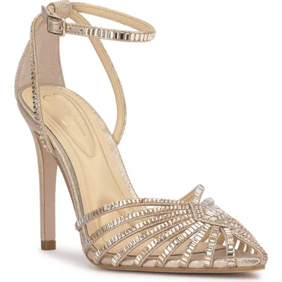 Jessica Simpson Paveri 2 Pointed Toe Ankle Strap Pump In Champagne