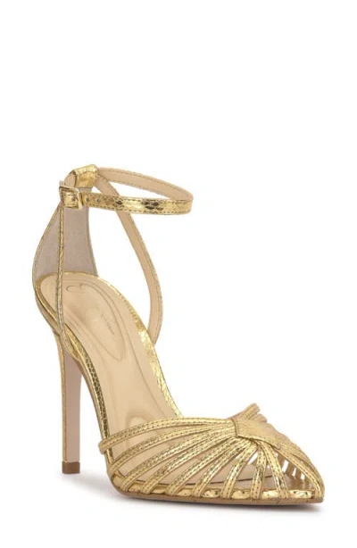 Jessica Simpson Paveri Ankle Strap Pointed Toe Pump In Gold Metallic Snake