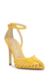 Jessica Simpson Paveri Ankle Strap Pointed Toe Pump In Golden Lemon Patent