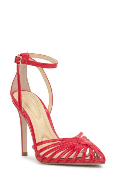 Jessica Simpson Paveri Ankle Strap Pointed Toe Pump In Poppy Red Patent