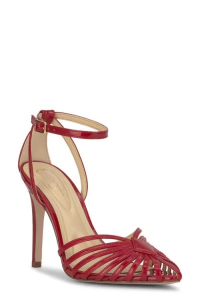 Jessica Simpson Paveri Ankle Strap Pointed Toe Pump In Red