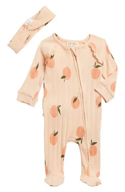 Jessica Simpson Peach Ruffle Footie & Headband Set In Orange