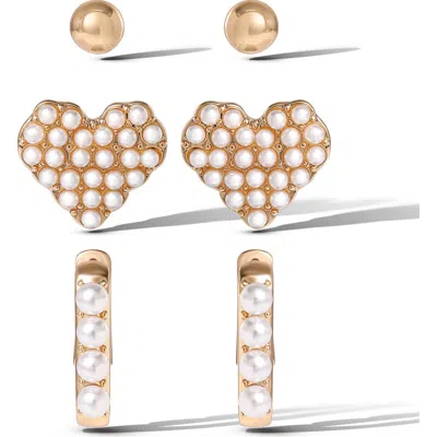 Jessica Simpson Pearl Stud Earring Set Of 3 In Gold
