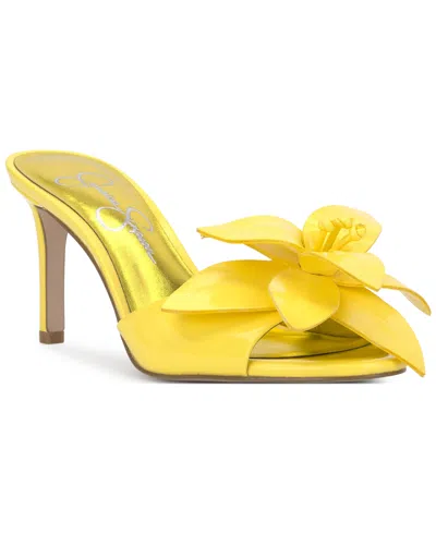 Jessica Simpson Percia Flower High-heel Dress Mules In Bright Yellow Patent