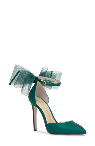 Jessica Simpson Phindies Ankle Strap Pointed Toe Pump In Gem Green Satin