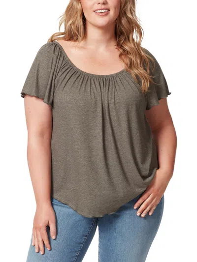 Jessica Simpson Plus Autumn Womens Heathered Boho Pullover Top In Green