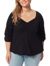 JESSICA SIMPSON PLUS MORIAH WOMENS RUCHED SOLID BLOUSE