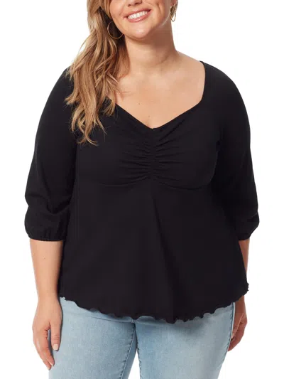 Jessica Simpson Plus Moriah Womens Ruched Solid Blouse In Black