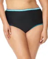 Jessica Simpson Plus Size High Waisted Bikini Bottom In Black In Black