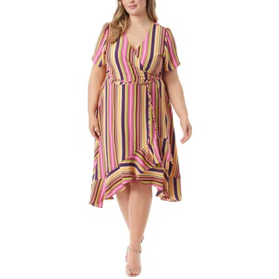 Jessica Simpson Plus Varsha Womens Striped Knit Wrap Dress In Multi