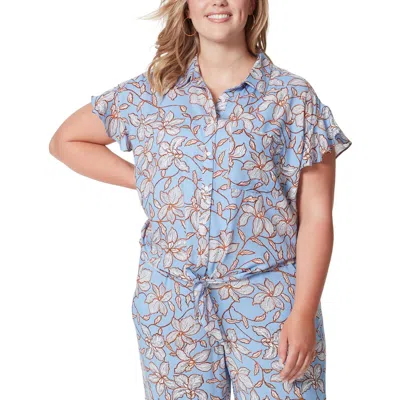 Jessica Simpson Plus Womens Floral Print Front Tie Button-down Top