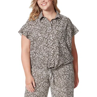 Jessica Simpson Plus Womens Floral Print Front Tie Button-down Top In Multi
